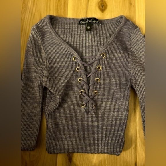 Long sleeve ribbed knit shirt, color lavender, size S - Picture 4 of 6